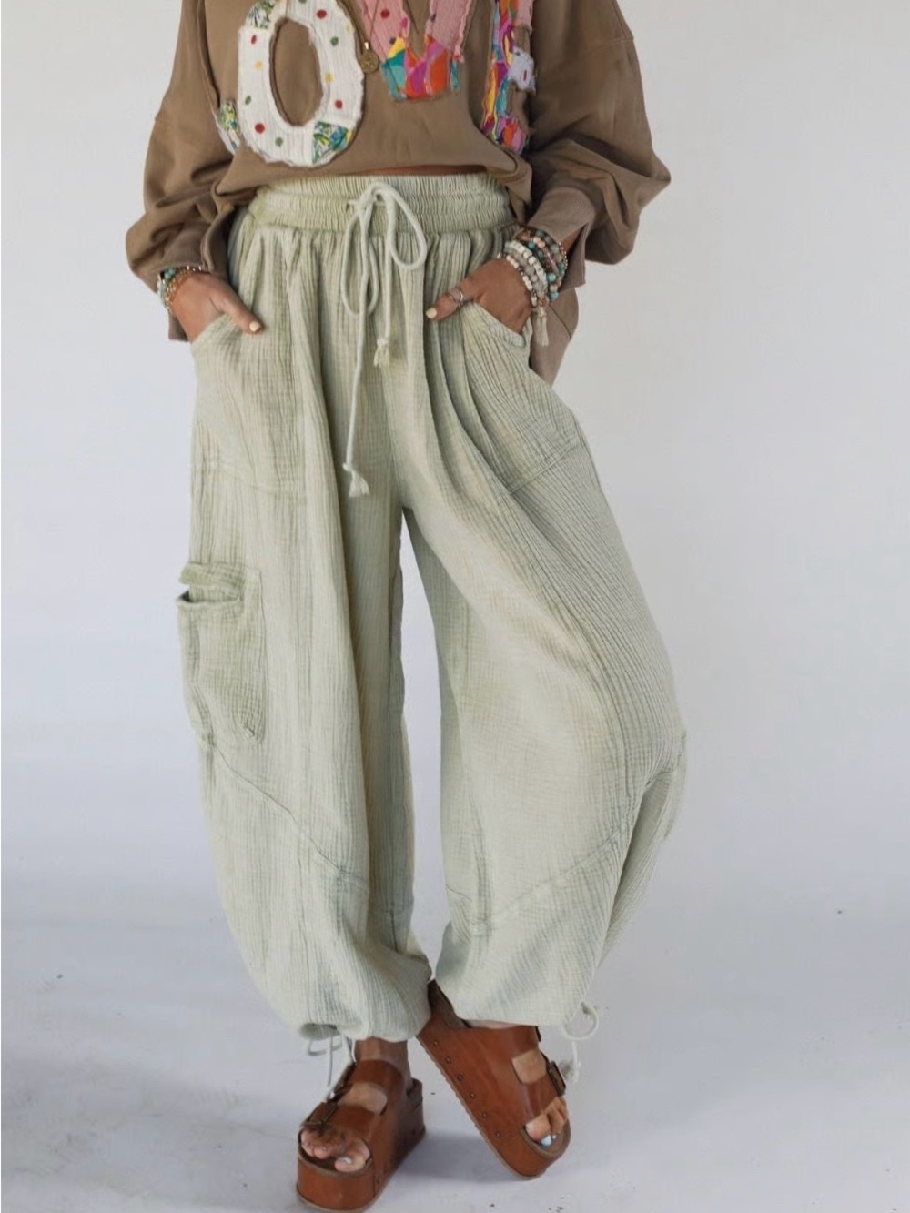 Three Bird Nest Cool Coast Wide-Leg Drawstring Cargo Pants NWT